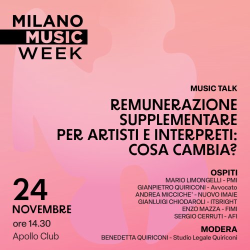 NUOVI (E VECCHI) DIRITTI PER GLI ARTISTI. ITSRIGHT ALLA MILANO MUSIC WEEK INTERVIENE A UN EVENTO SULLA REMUNERAZIONE ANNUA SUPPLEMENTARE (RAS)